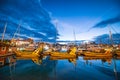 VICTORIA, CANADA - AUGUST 14, 2017: Boats docked in Victoria Harbour at night Royalty Free Stock Photo