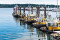 Victoria, Canada - Jul 10, 2022 - Yellow boats in the bay area of the island