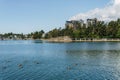 VICTORIA, CANADA - JULY 14, 2019: modern appartment building cross small bay