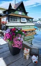 Victoria city Inner Harbor landscape. Village of colorful floating houses. Fisherman Wharf in Victoria, Vancouver Island, Canada