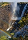 Victoria Falls. A general view with a rainbow. National park. Mosi-oa-Tunya National park. and World Heritage Site. Zambiya. Royalty Free Stock Photo