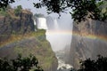Victoria Falls. A general view with a rainbow. National park. Mosi-oa-Tunya National park. and World Heritage Site. Zambiya. Royalty Free Stock Photo