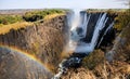 Victoria Falls. A general view with a rainbow. National park. Mosi-oa-Tunya National park. and World Heritage Site. Zambiya. Royalty Free Stock Photo