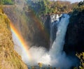 Victoria Falls. A general view with a rainbow. National park. Mosi-oa-Tunya National park. and World Heritage Site. Zambiya. Royalty Free Stock Photo