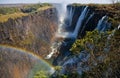 Victoria Falls. A general view with a rainbow. National park. Mosi-oa-Tunya National park. and World Heritage Site. Zambiya. Royalty Free Stock Photo