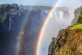 Victoria Falls. A general view with a rainbow. National park. Mosi-oa-Tunya National park. and World Heritage Site. Zambiya. Royalty Free Stock Photo