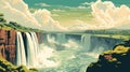 Victoria Falls Zimbabwe on a sunny day - illustration retro style - made with Generative AI tools