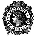 Victoria Five Shillings Stamp from 1868 to 1878, vintage illustration