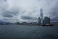 Victoria Harbor, the sky is cloudy and the scenery is hazy