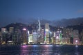 Colorful Hongkong Victoria Harbor skyline night