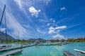 Victoria, Mahe, Seychelles -5 October, 2018: A beautiful view of marina at Eden Island Mahe Seychelles Royalty Free Stock Photo