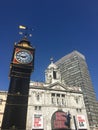 Victoria Palace Theatre London with the restored London Victoria Clock.