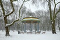 Victoria Park in London under snow.