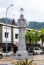 The Victoria Clock Tower, or `mini Big Ben`, copy of London`s Big Ben in the city center of Victoria, Seychelles` capital