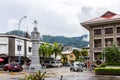 The Victoria Clock Tower, or `mini Big Ben`, copy of London`s Big Ben in the city center of Victoria, Seychelles` capital