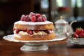 Victoria Sponge Cake isolated on white background. Traditional London dessert. Ai generative