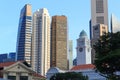 Victoria Theatre and Concert Hall clock tower and skyscrapers, Singapore Royalty Free Stock Photo