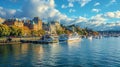 Victoria, Vancouver Island with modern building and boats