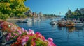 Victoria, Vancouver Island with boats and flower.
