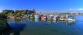 Victoria, Vancouver Island, Landscape Panorama of Fisherman`s Wharf and Houseboats in the Inner Harbour, British Columbia, Canada Royalty Free Stock Photo