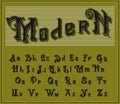 Victorian alphabet in ancient style. Antique old Font for Whiskey label. Vintage typeface in black colors, editable and Royalty Free Stock Photo