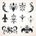 Victorian Black Floral Elements Vector Set Royalty Free Stock Photo