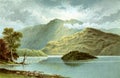 Old Illustration of Picturesque Loch Scene of Central Scotland Royalty Free Stock Photo