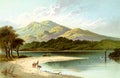 Old Illustration of Picturesque Loch Scene of Central Scotland