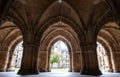Victorian cloisters at the University of Glasgow, Scotland, built in the style of Gothic Revival. Royalty Free Stock Photo