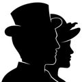 Victorian couple dressed in a classic style outfit, black silhouette vector illustration