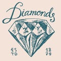 Victorian diamond label. Women`s jewelry shop badge. Luxury jewellery accessories, ladies fashion. Vintage Retro