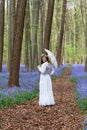 Victorian dress in bluebells forest