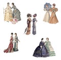 Victorian and edwardian Ladies in fashionable dresses of the time Royalty Free Stock Photo