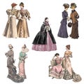 Victorian and edwardian Ladies in fashionable dresses of the time Royalty Free Stock Photo