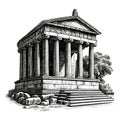 Victorian engraving of a Greek temple. Digitally image in style from a mid-19th century Encyclopaedia, ai generation Royalty Free Stock Photo