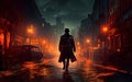 Victorian era private detective walking on street, created with generative AI