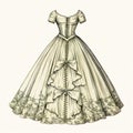 Victorian Era Wedding Dress: Detailed Ink Illustration With Romantic Larme Kei Style