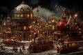 Victorian-era world where Christmas is celebrated with steampunk flair, AI Generated