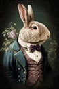 Victorian Gentleman Bunny. Rabbit Middle Ages style,, for t-shirt graphics. Generated AI