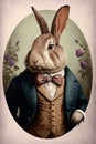 Victorian Gentleman Bunny. Rabbit Middle Ages style,, for t-shirt graphics. Generative AI