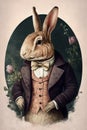 Victorian Gentleman Bunny. Rabbit Middle Ages style, for t-shirt graphics. Generative AI