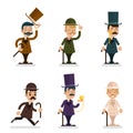 Victorian Gentleman Characters Icons Set Flat Design Vector Illustration