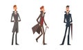 Victorian Gentleman in Elegant Suit with Respectful Manner Standing Vector Set