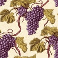 Victorian Grapes Vine Seamless Pattern In Trompe-l\'oeil Style Royalty Free Stock Photo