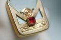 Antique gold jewellery nacre ruby detail Royalty Free Stock Photo