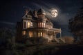 victorian house, with view of the moon and stars in the night sky Royalty Free Stock Photo