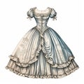 Victorian-inspired 18th Century Ball Gown Illustration On White Background