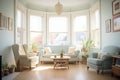 victorian living room, bay window letting in sunlight Royalty Free Stock Photo