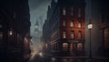 Victorian London on a moody evening with gas lights. Al generated