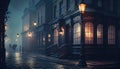 Victorian London on a moody evening with gas lights. Al generated